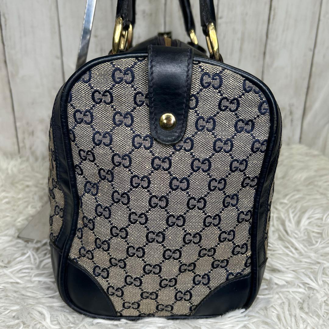 GUCCI GGキャンバス　シェリーライン　ボストンバッグ　ハンドバッグ　紺
