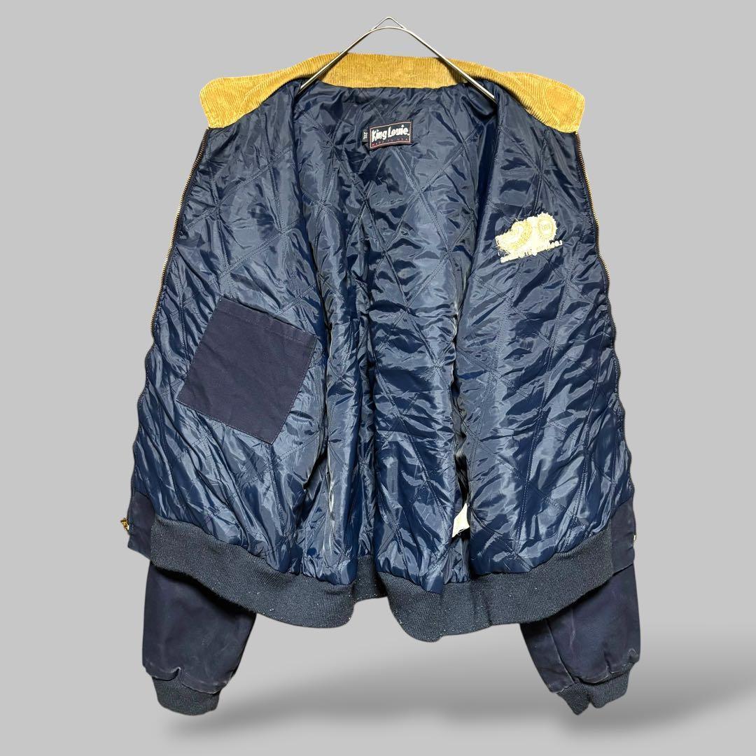 USA製ビンテージダックジャケットネイビー襟コーデュロイ刺繍ロゴ90s古着2XL