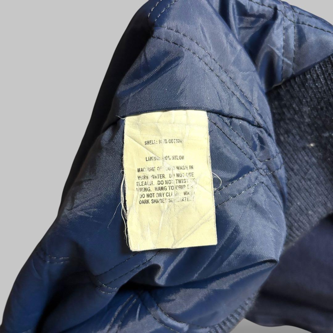 USA製ビンテージダックジャケットネイビー襟コーデュロイ刺繍ロゴ90s古着2XL