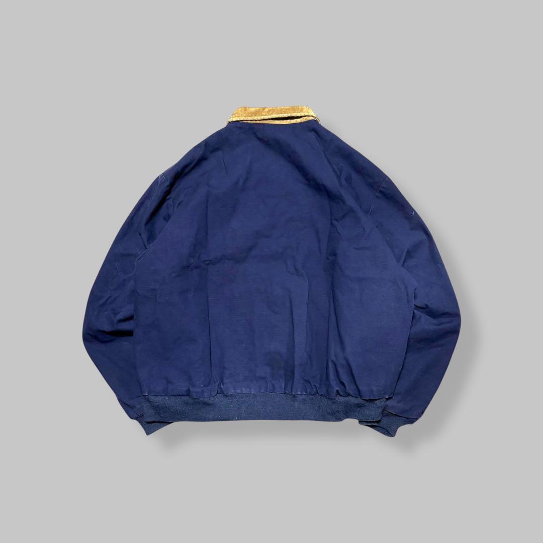 USA製ビンテージダックジャケットネイビー襟コーデュロイ刺繍ロゴ90s古着2XL