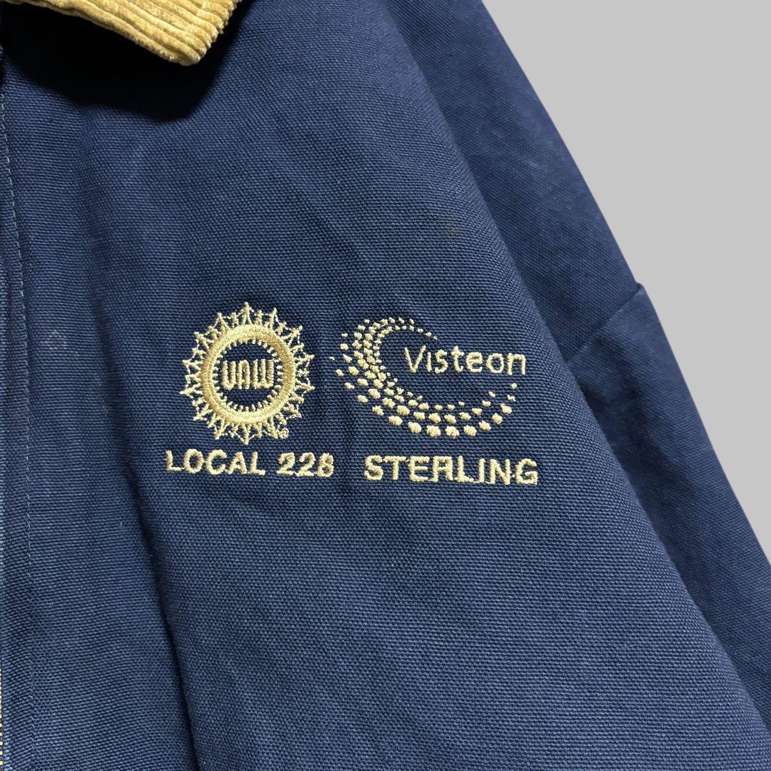 USA製ビンテージダックジャケットネイビー襟コーデュロイ刺繍ロゴ90s古着2XL