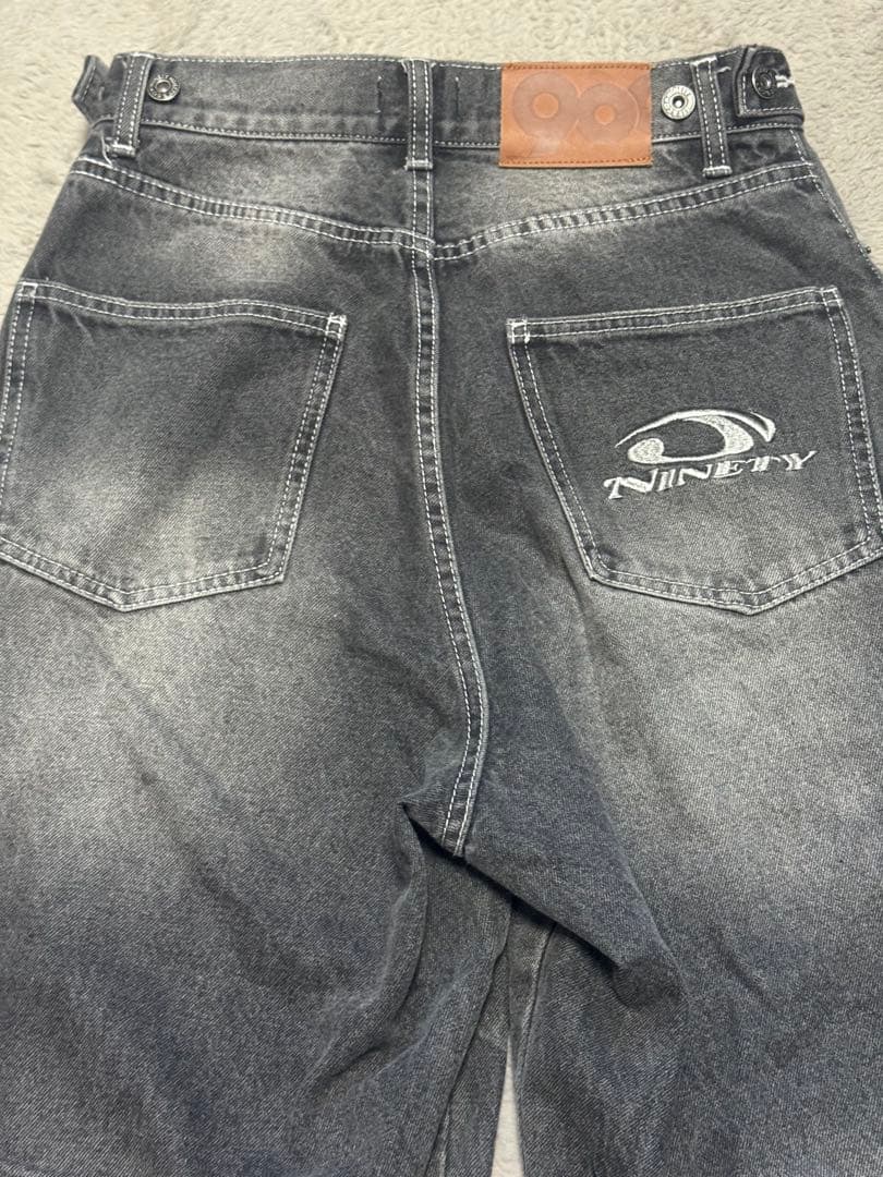 9090 バギーデニム ブラック ワイドデニム 完売品 S