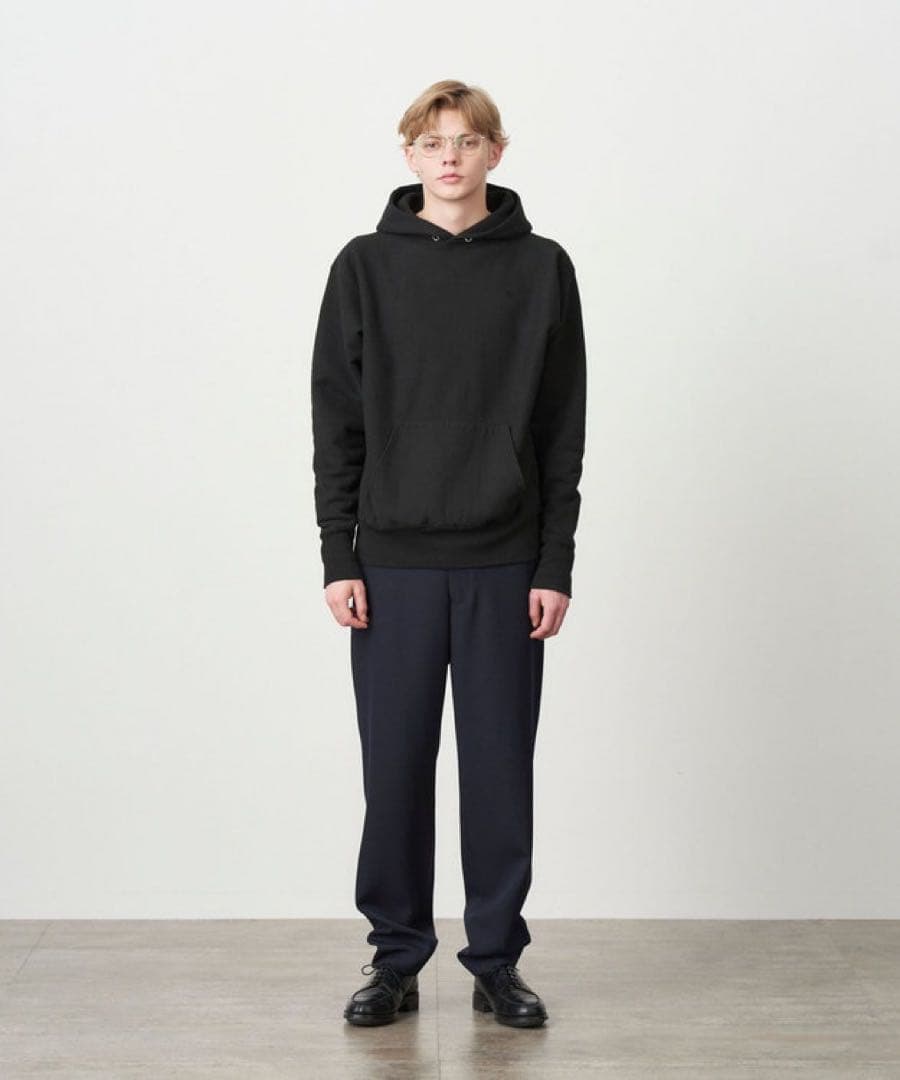 ATON バックサテン スタンダードパンツ スラックス ネイビー サイズL XL