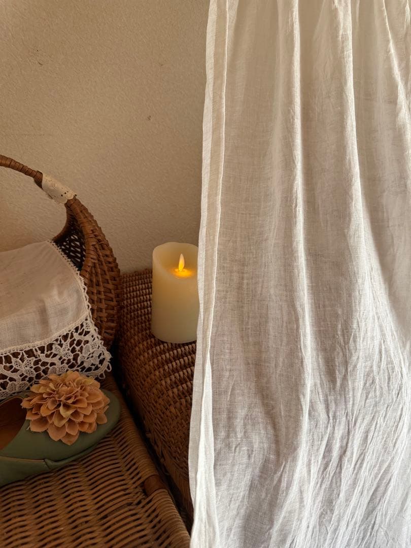 ご相談中ஐ⋆*フランスアンティークモノグラム入り・ナチュラルリネンカーテン