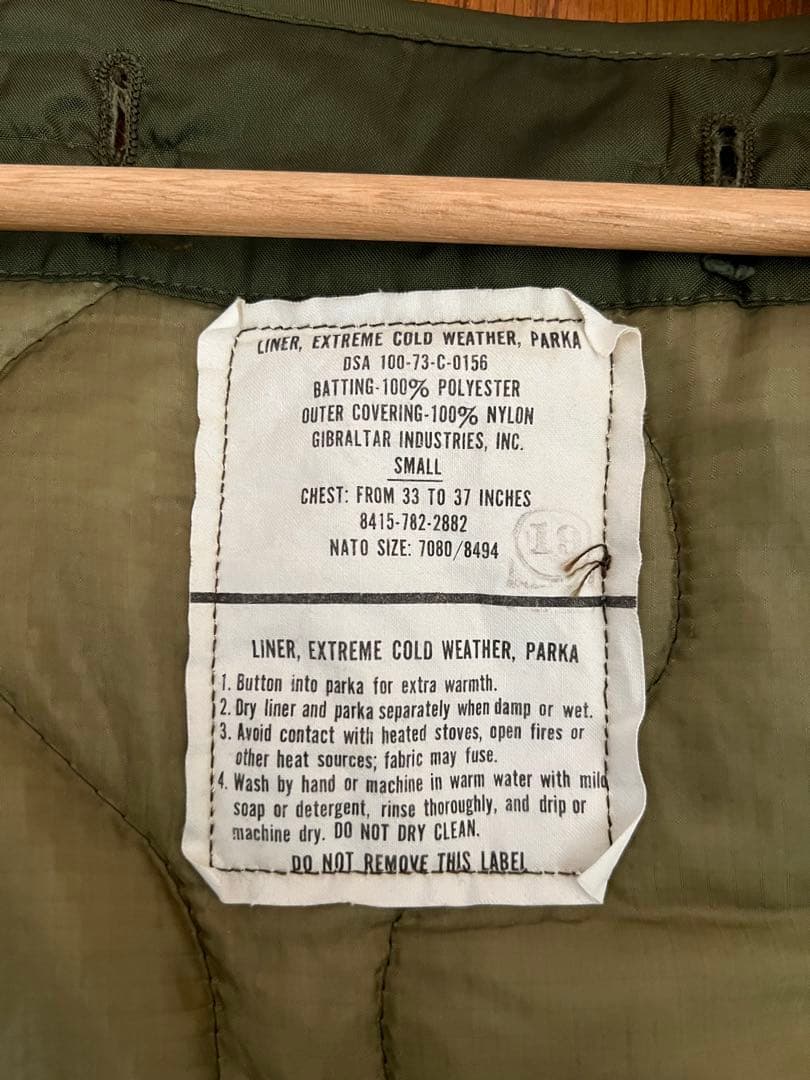 米軍実物 70s80s m65フィッシュテールパーカー　フルセット