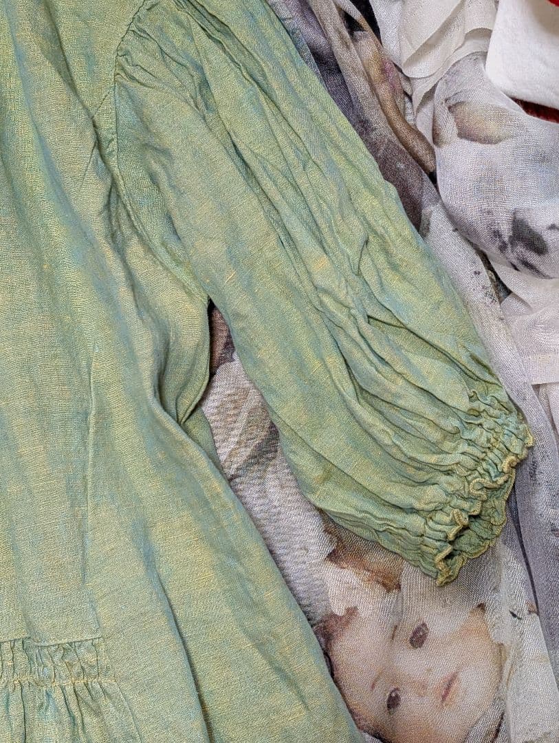 ネストローブ先染めヘンプ 2wayワンピース グリーン きれい色 差し色 春