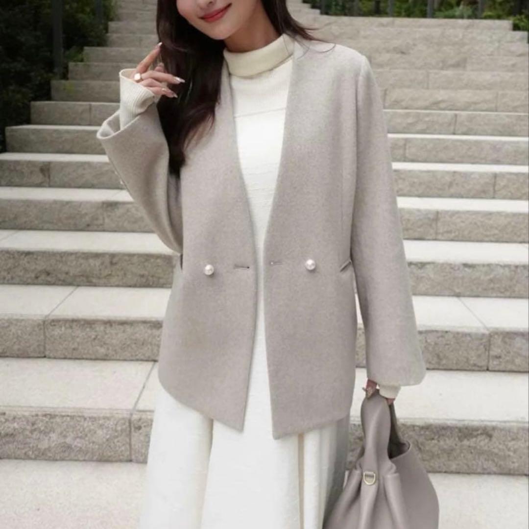 【新品未使用】ORGUE オルグ メルトンパールジャケットコート　ベージュ