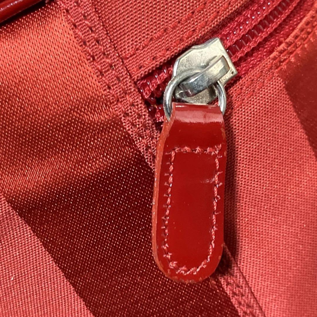 クレージュ 未使用品 フランス製 ビッグロゴ ストライプ バニティバッグ レッド