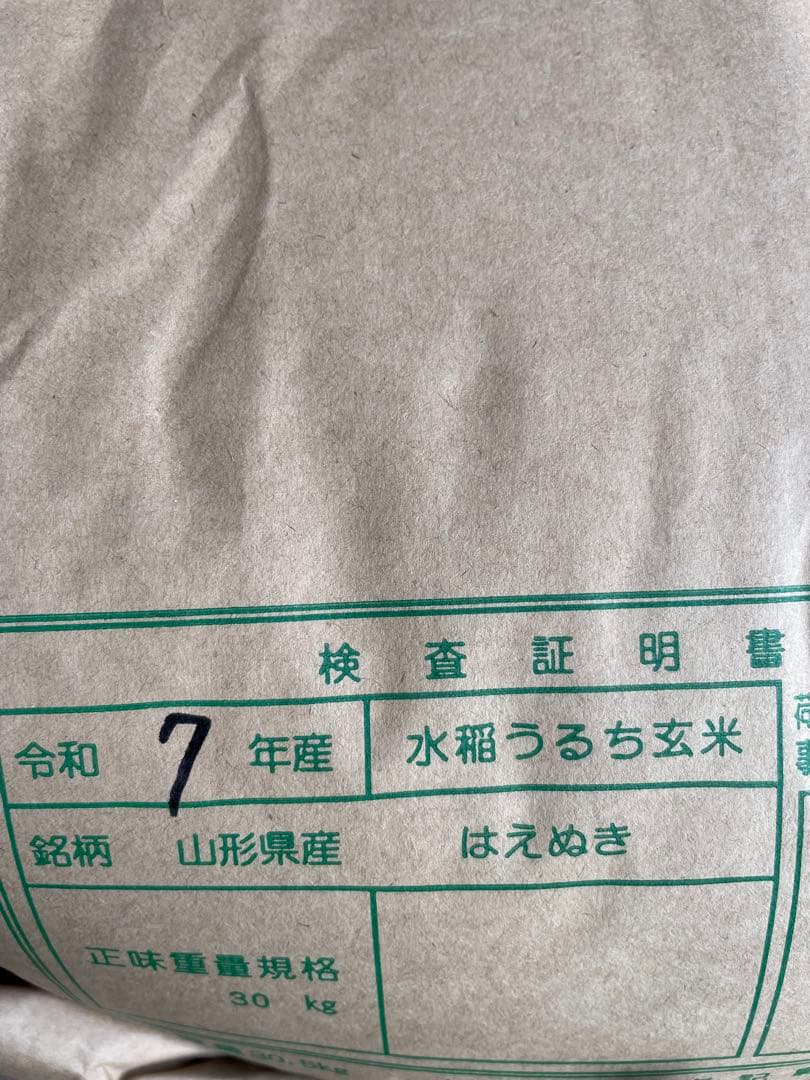 山形県産 はえぬき玄米 30kg 送料無料
