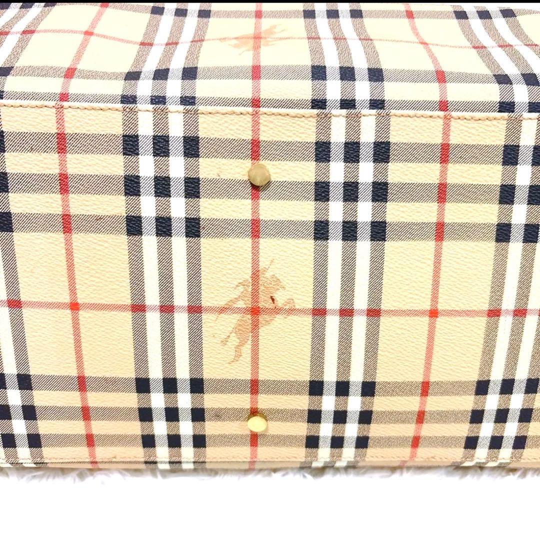 希少バーバリーロンドンノバチェックホースロゴレザー南京錠カギPVC大容量レア人気