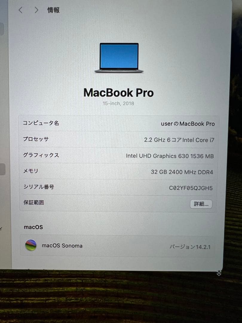 140回　MBP15インチi7/RAM32G/256GB USキー