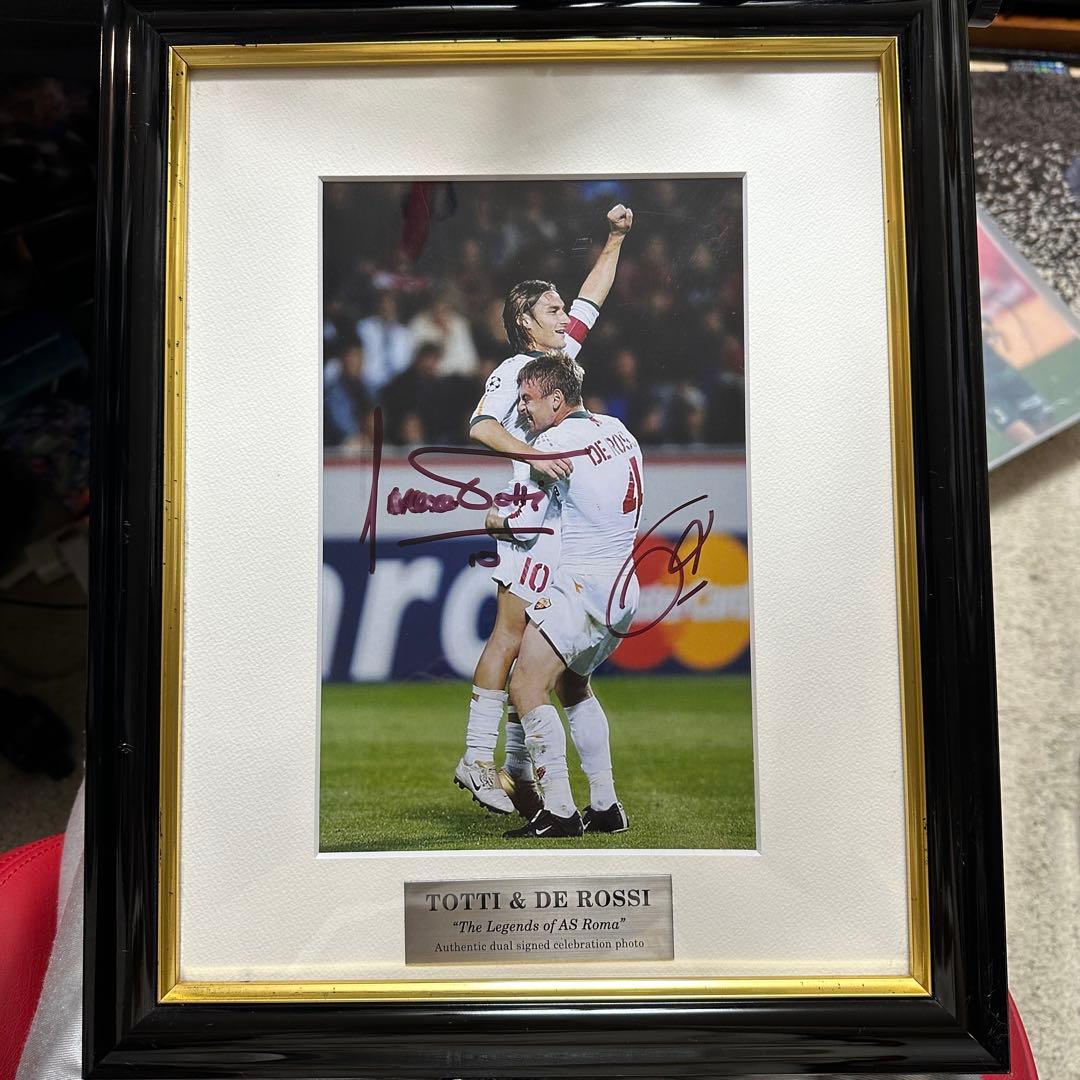 直筆サイン入り Totti トッティ デ・ロッシ　ASローマ　デュアルサイン