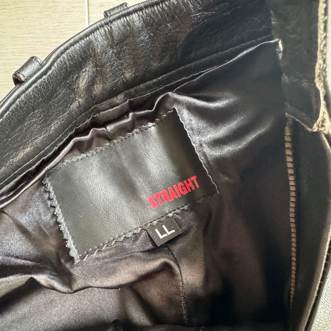 【水牛革】STRAIGHT レザーパンツ　バイクパンツ　黒　本革　パンク