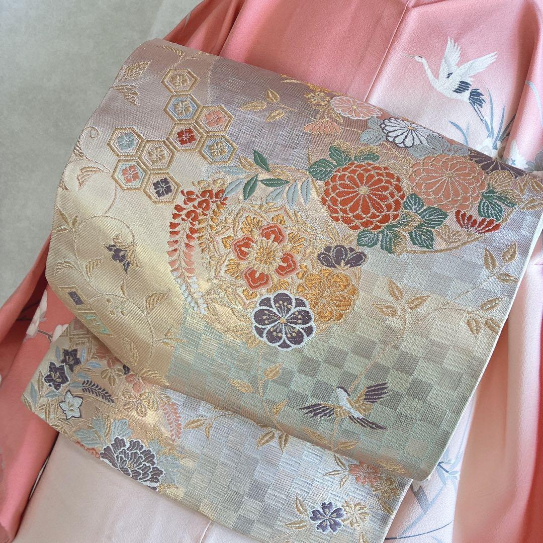 訪問着　フルセット　着物　正絹　入学式　友禅　スモールサイズ　Sサイズ　鶴　G4