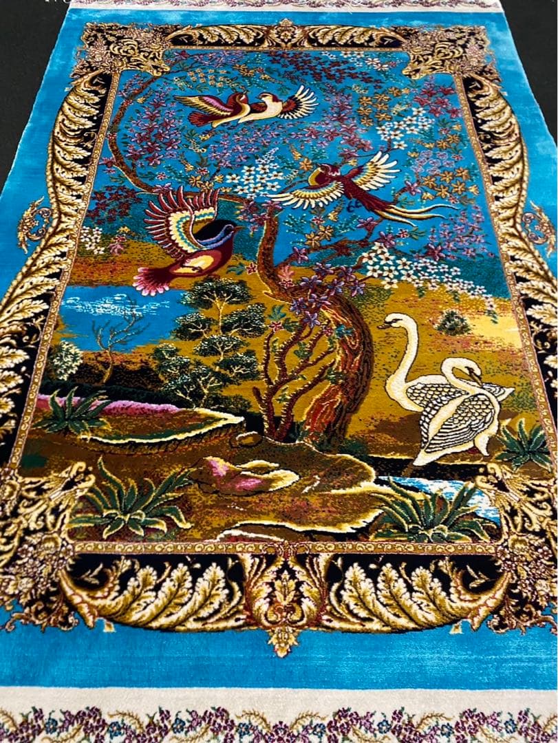 最高級希少作 楽園花鳥文様 百鳥集　2点セットペルシャ絨毯 イラン クム産