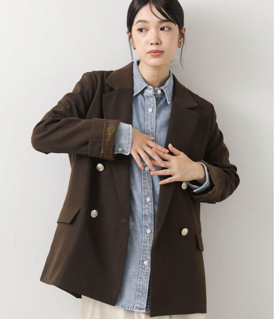 グレディブリリアン 未使用に近いブラウン ツイルテーラードダブルジャケットM38