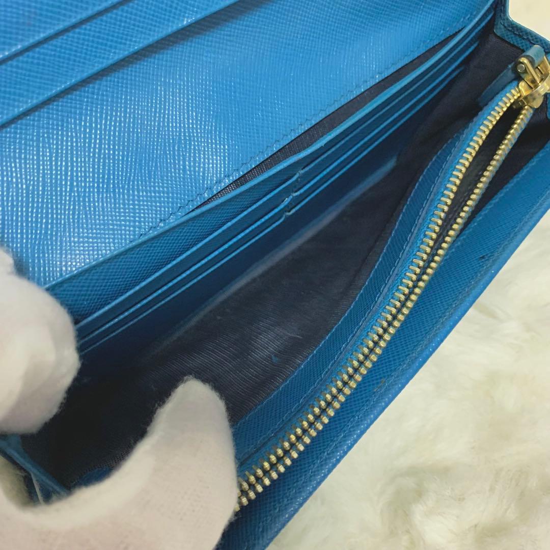 美品！PRADA サフィアーノ　メタルロゴ　ブルー系　レディース　長財布
