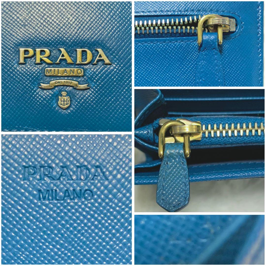 美品！PRADA サフィアーノ　メタルロゴ　ブルー系　レディース　長財布