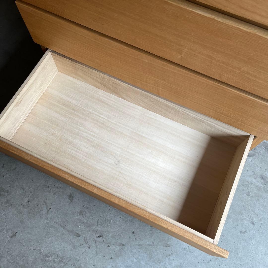 しばっこ★無印 木製チェスト・４段ワイド・タモ材 ナチュラル