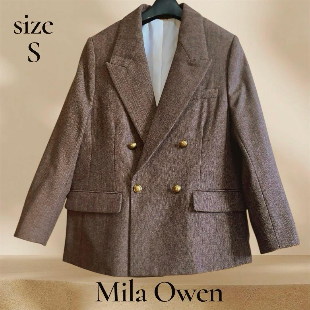 新品未使用　Mila Owen ヘリンボーン金釦ダブルブレストジャケットブラウン