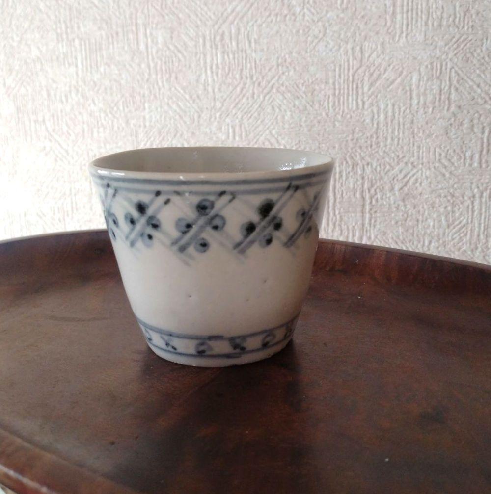 【秋の感謝セール！〜9/28まで】古伊万里染付格子文蕎麦猪口江戸時代