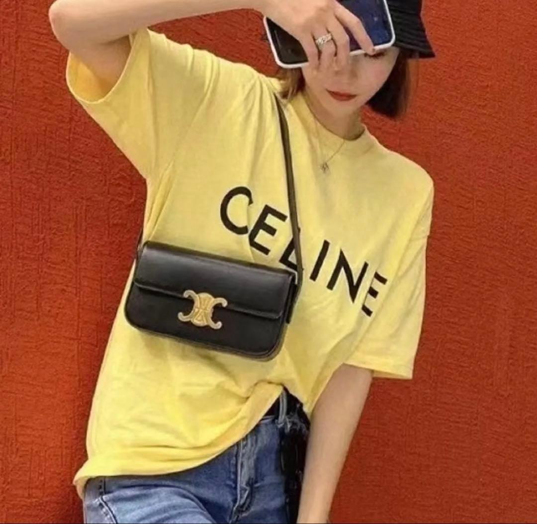 nachan CELINE イエロー ロゴ Tシャツ 半袖