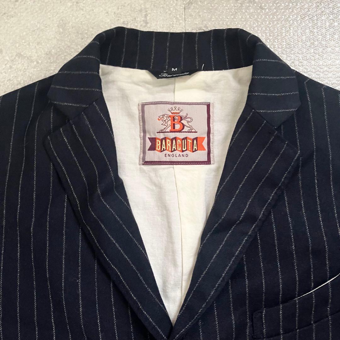 バラクータ　テーラードジャケット　エルボーパッチ　レザー　ストライプ　ネイビー