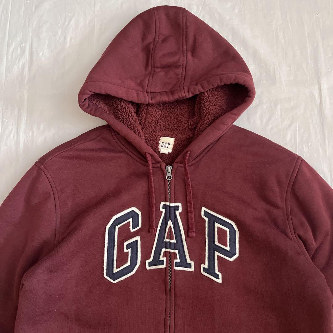 GAP フルジップパーカー　フーディー　裏ボア　ロゴ　ワインレッド　y2k