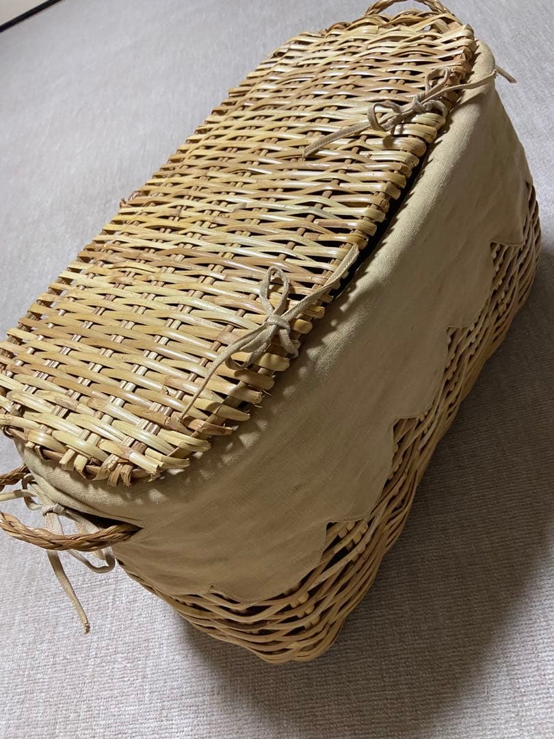 【美品 高級 籐バスケット布カバー付きLサイズ】