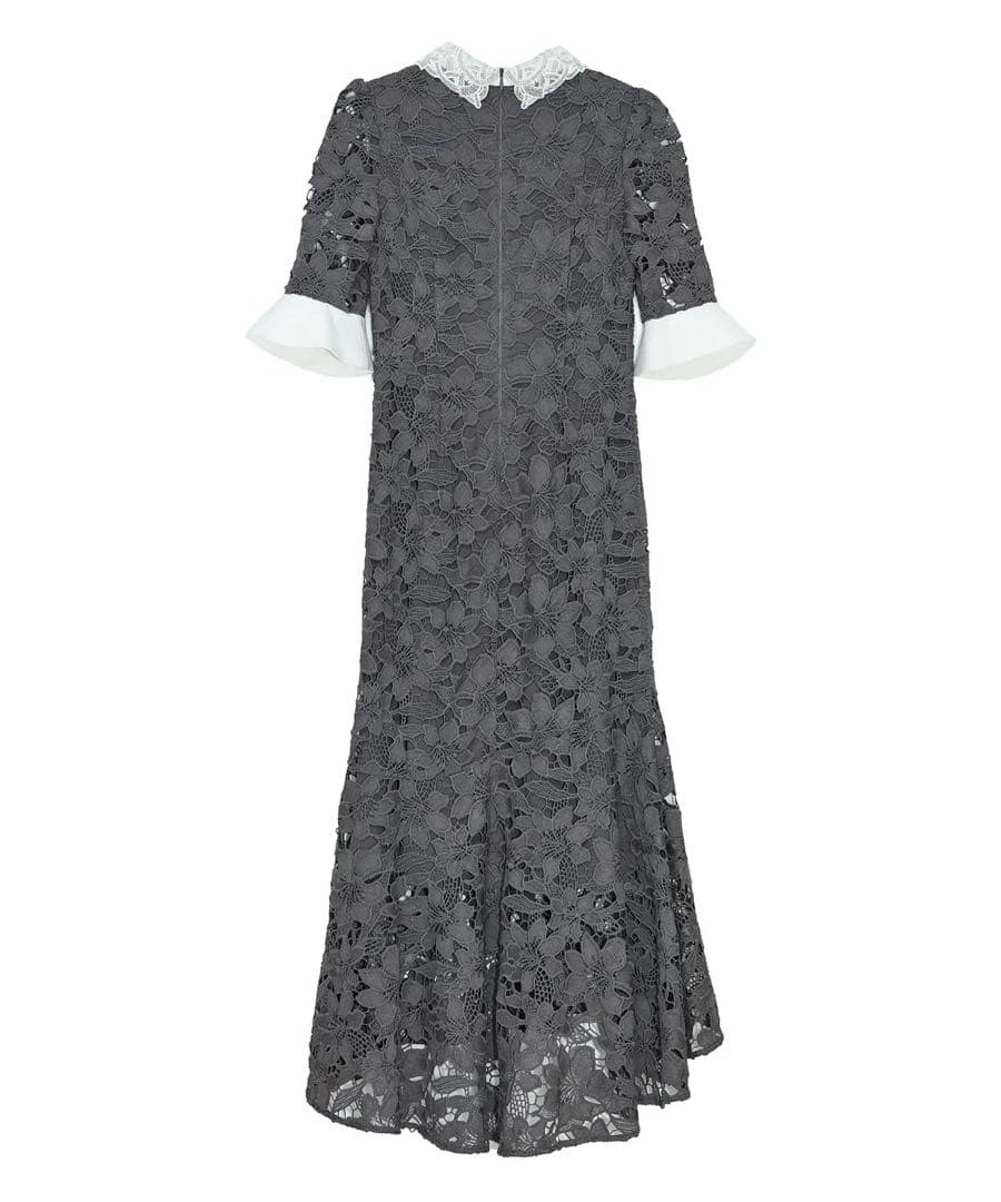 Leja パールカラーボウタイフラワーレースフィッシュテールワンピース