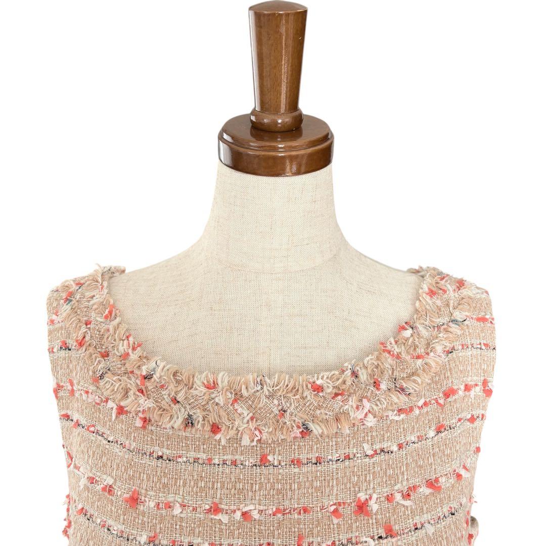 【美品】フォクシー ツイード ワンピース ノースリーブ フレアライン 40 春