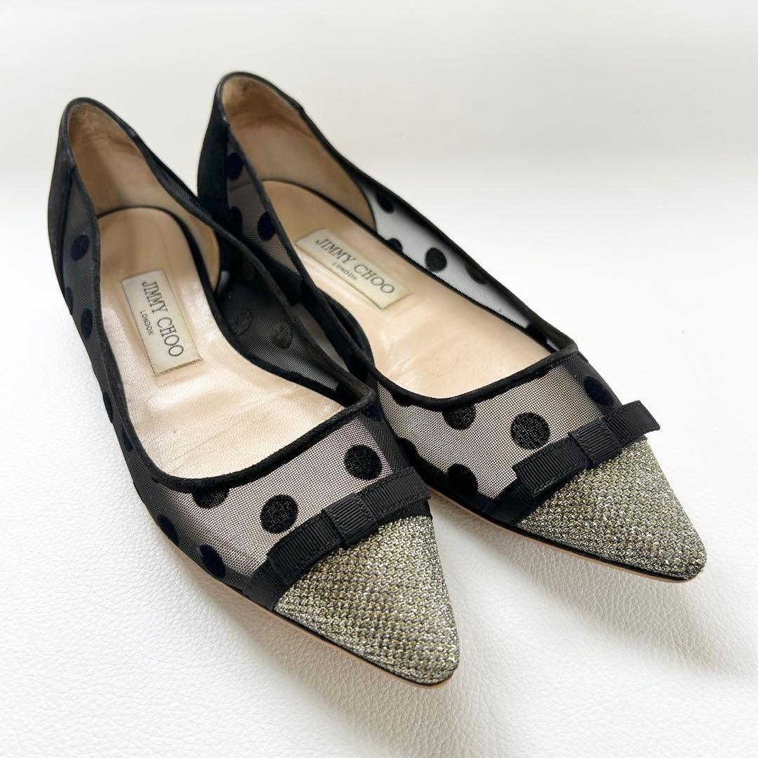 ジミーチュウ DOROTHY FLAT ドットメッシュ フラットシューズ 37