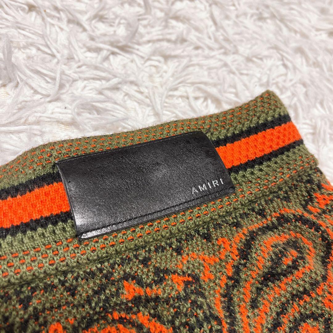 アミリ ショートパンツ メンズ カーキ オレンジ ペイズリー柄 S