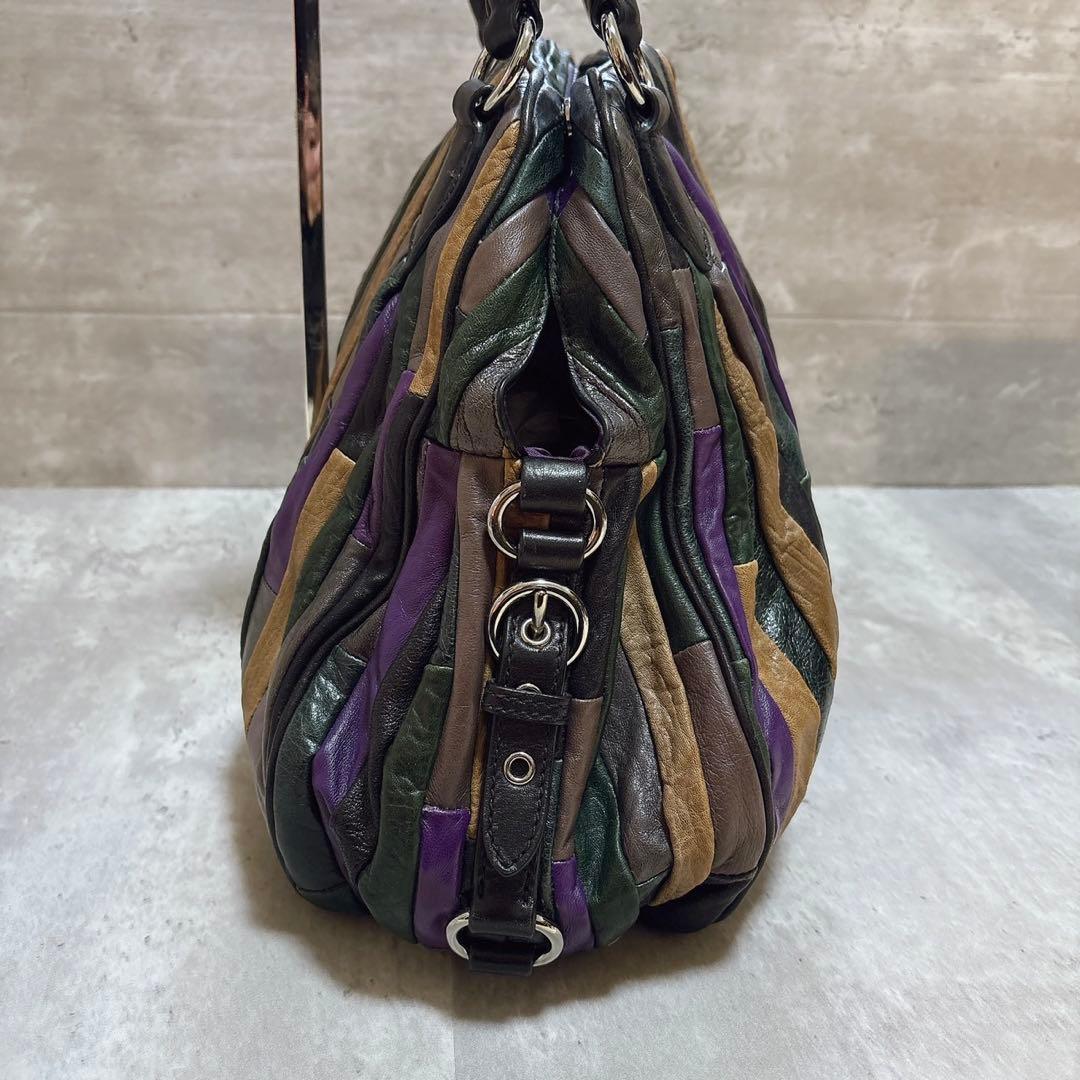 希少美品 miu miu パッチワーク ハンドバッグ Y2k マルチカラー 羊革