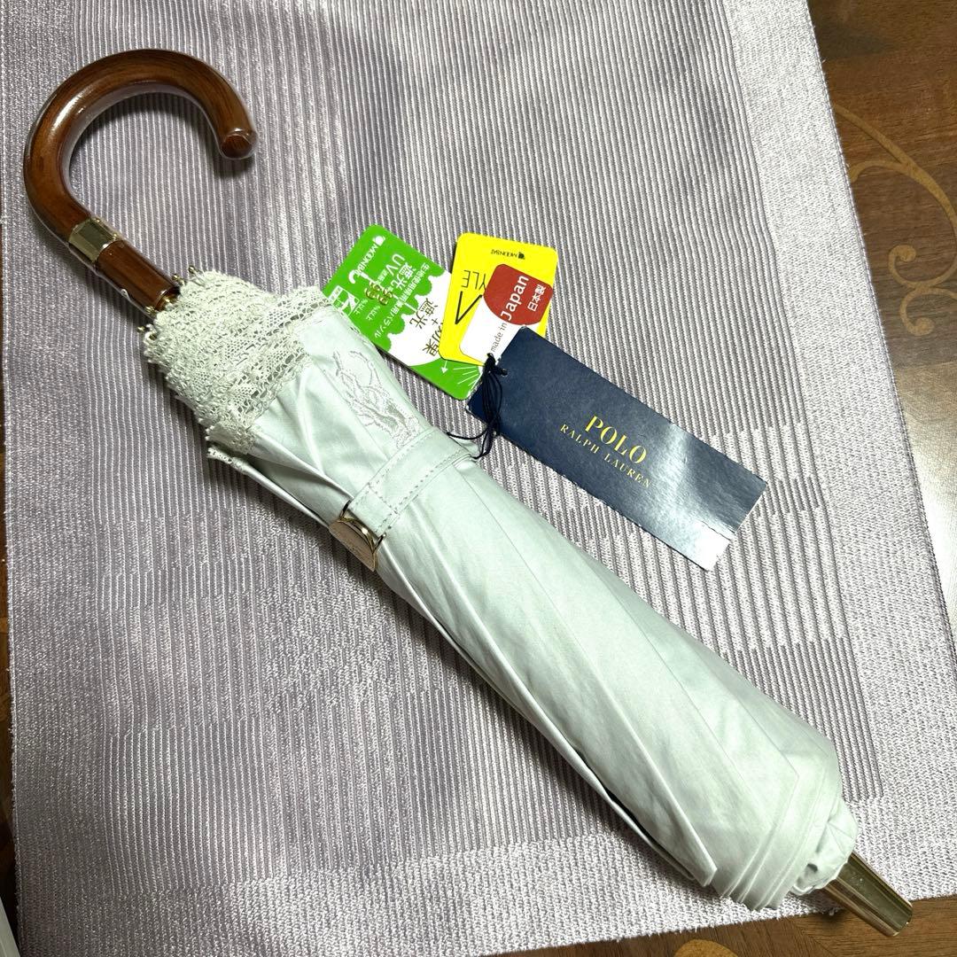 新品未使用タグ付　日本製ポロラルフローレン上質な晴雨兼用パラソルロゴ刺繍＆レース