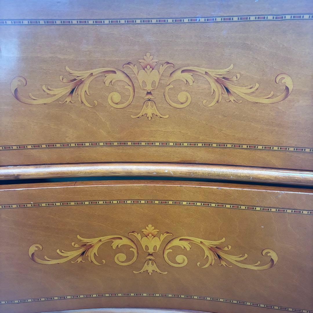 イタリア製 2段チェスト 象嵌 花柄 猫脚 ワイドチェスト クラシック 欧風