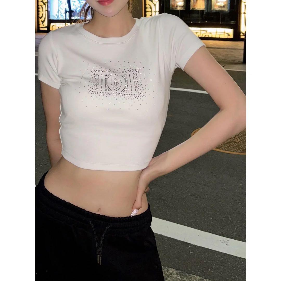 新品タグ付 ホワイト ダーリッチ シャイニーDDロゴコンパクトTシャツ フリー