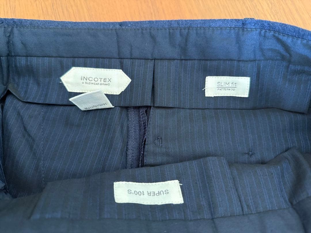 インコテックス スリムフィット ウールサージ ネイビブラウンメランジ サイズ48