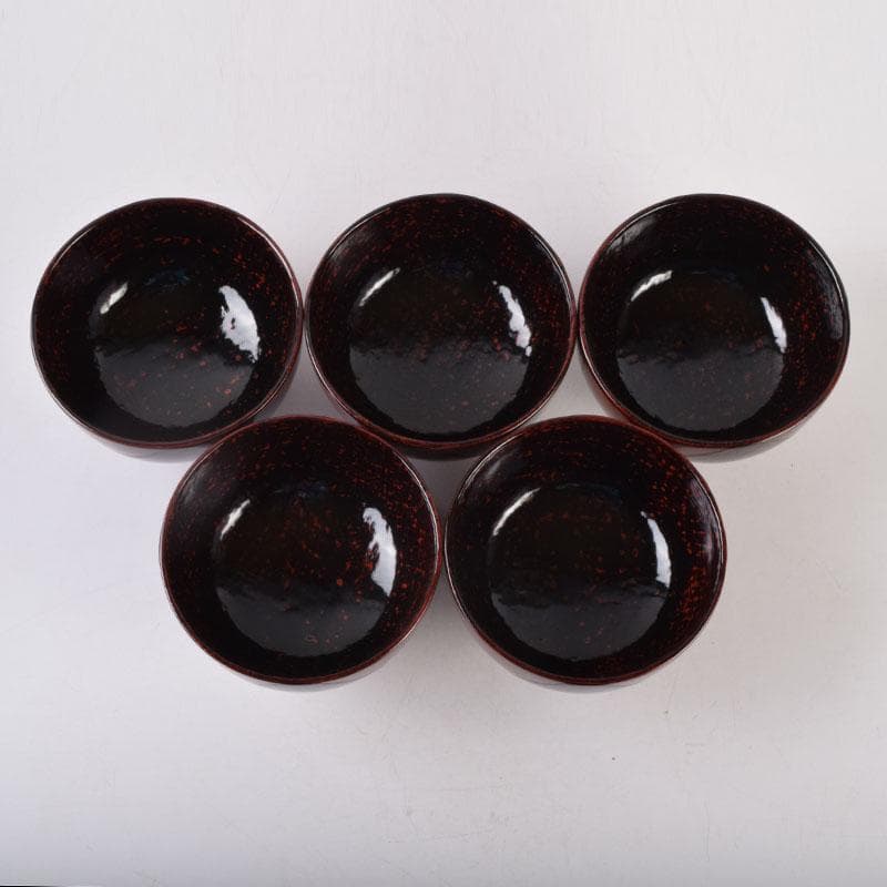 和食器　関谷二男作　漆塗　高台汁椀　五客　共箱　C　8494