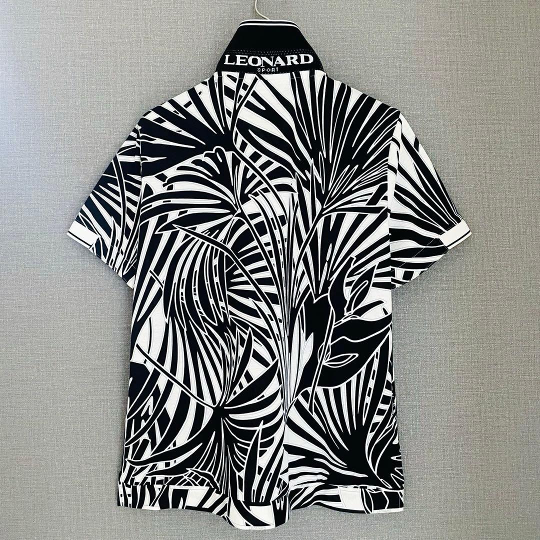 ✨近年 未使用級✨レオナール モノトーンボタニカルポロシャツ トリム ロゴ XL