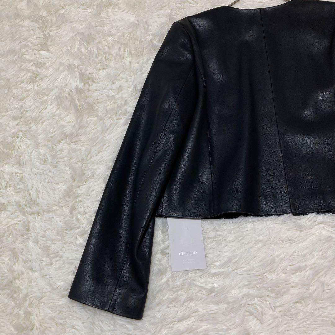 タグ付き！　CELFORD シングルライダースジャケット　黒　ゴールド金具　38