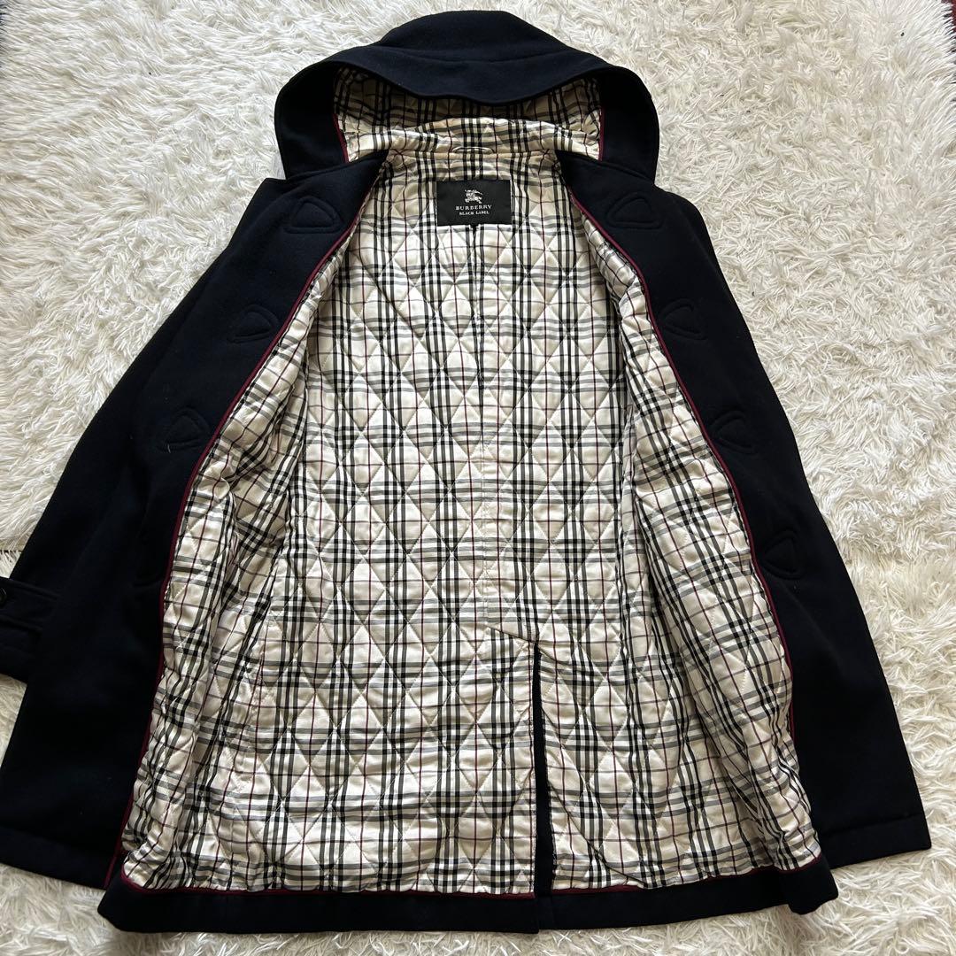 カシミヤ バーバリーブラックレーベル ダッフルコート ネイビー ノバチェック