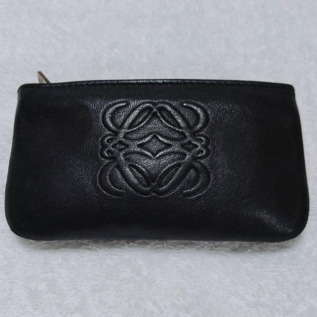 ロエベ ケース アナグラム ポーチ レザー ブラック 美品