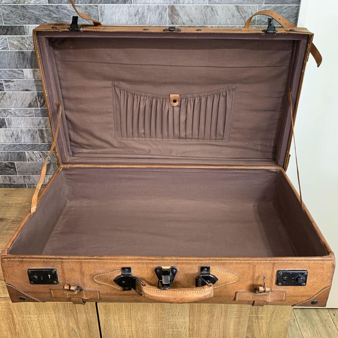イタリア産　ヴィンテージ　レザー　本革　トランクケース　トラベルバッグ　キャメル