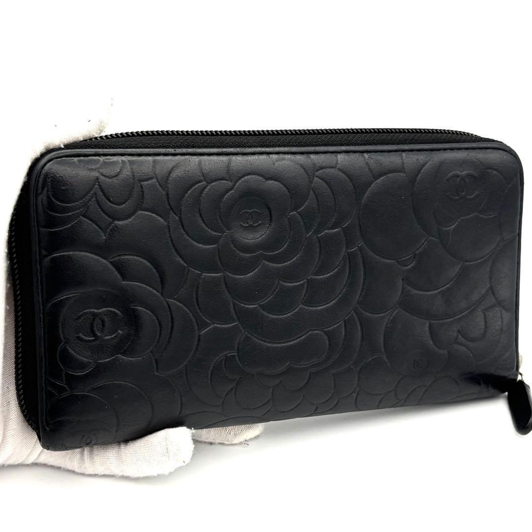 ☆高級美品☆シャネル ラウンドファスナー長財布 カメリア ココマーク ブラック