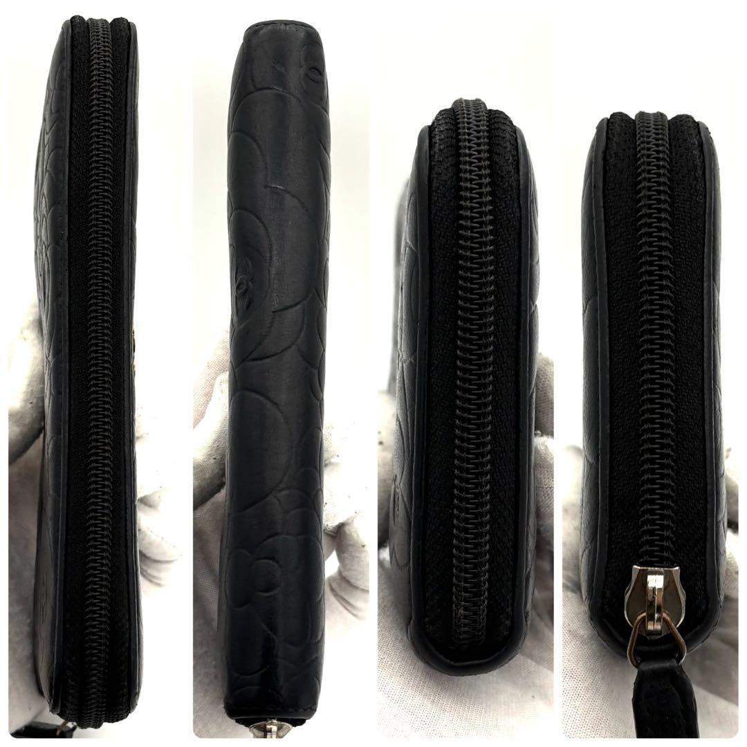 ☆高級美品☆シャネル ラウンドファスナー長財布 カメリア ココマーク ブラック