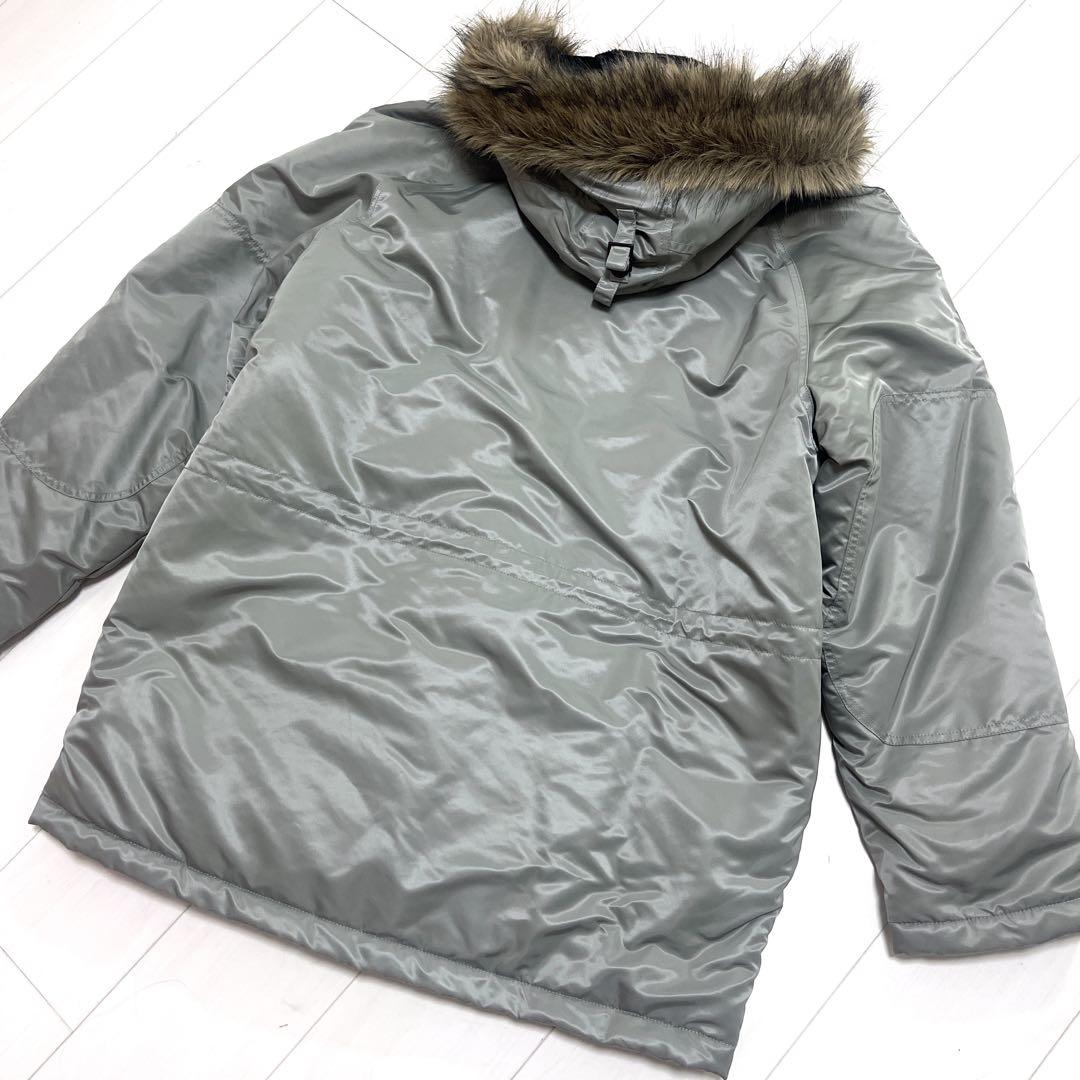 ラッキーストライク　ファー付き N-3B ダウンジャケット シルバー　銀Y2K
