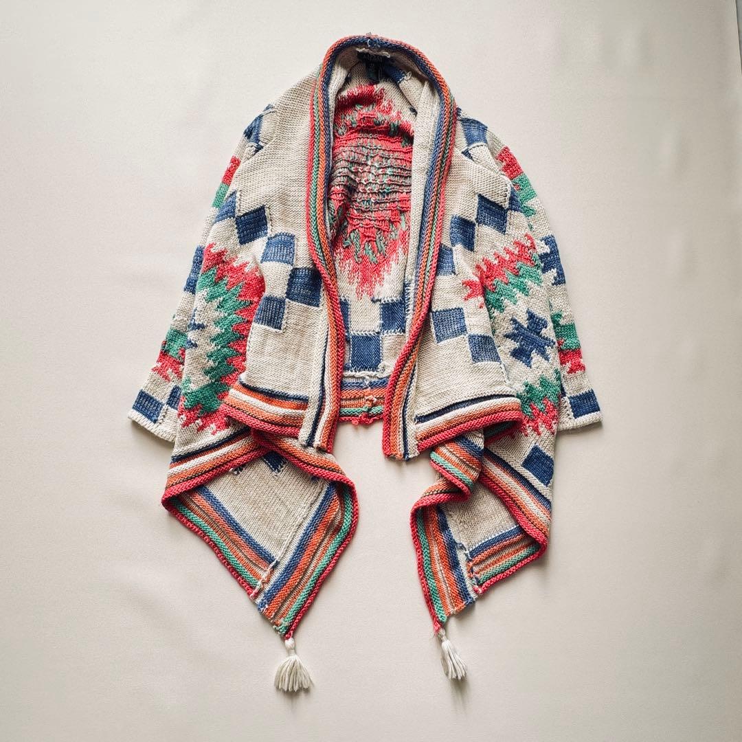 ローレンラルフローレン ネイティブ柄ニット カーディガン フリンジ付き　タッセル