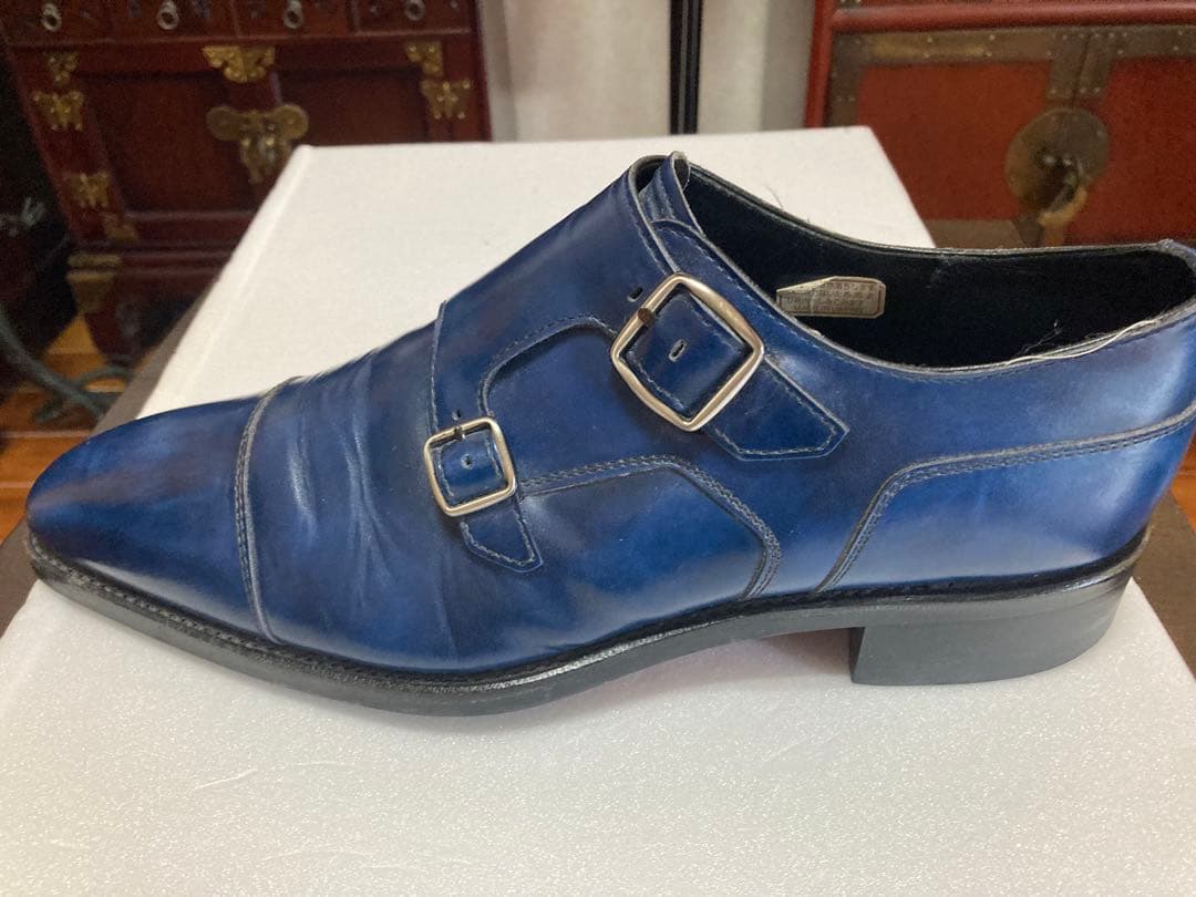 リーガル革靴　ダブルモンク　青色