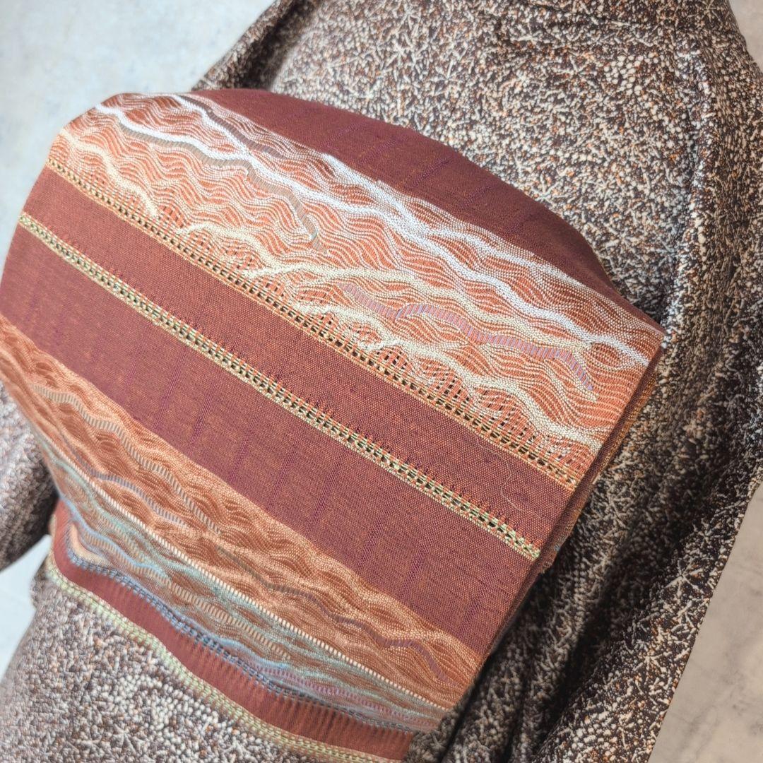 小紋　フルセット　着物　正絹　星屑　ダークブラウン　F5